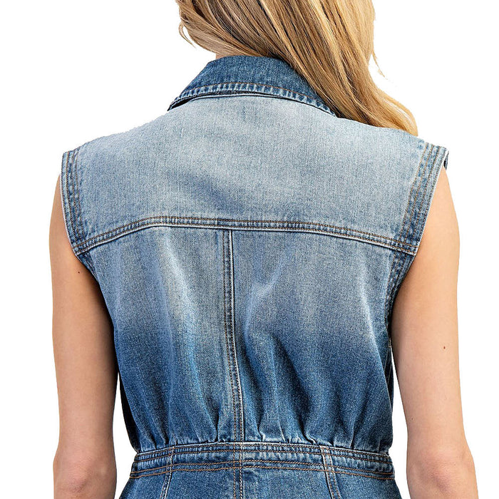 Ee Some Womens Denim Sleeveless Jumpsuit