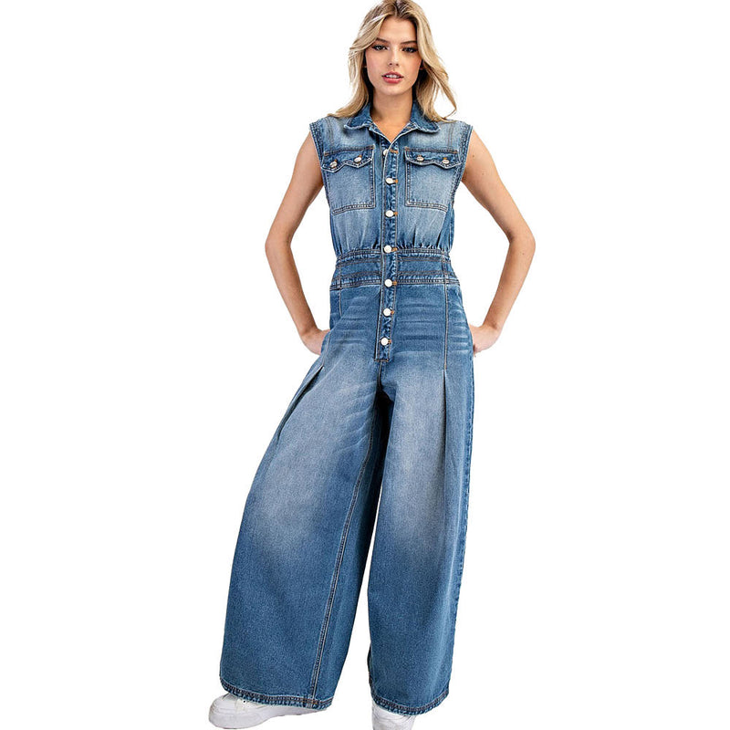 Ee Some Womens Denim Sleeveless Jumpsuit