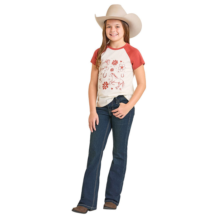 Rock & Roll Denim Girl's Pleather Embroidered Jean