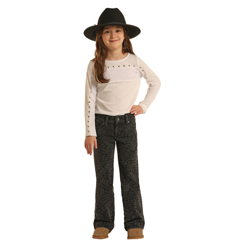 Rock & Roll Denim Girls Black Cheetah Trouser