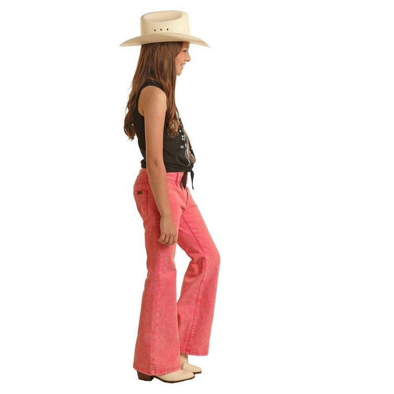 Rock & Roll Denim Panhandle Girl's Pink Distressed Flare Jeans