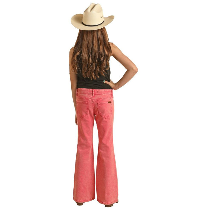 Rock & Roll Denim Panhandle Girl's Pink Distressed Flare Jeans