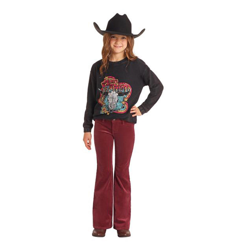 Rock & Roll Denim Girl's Maroon Corduroy Flare Pants