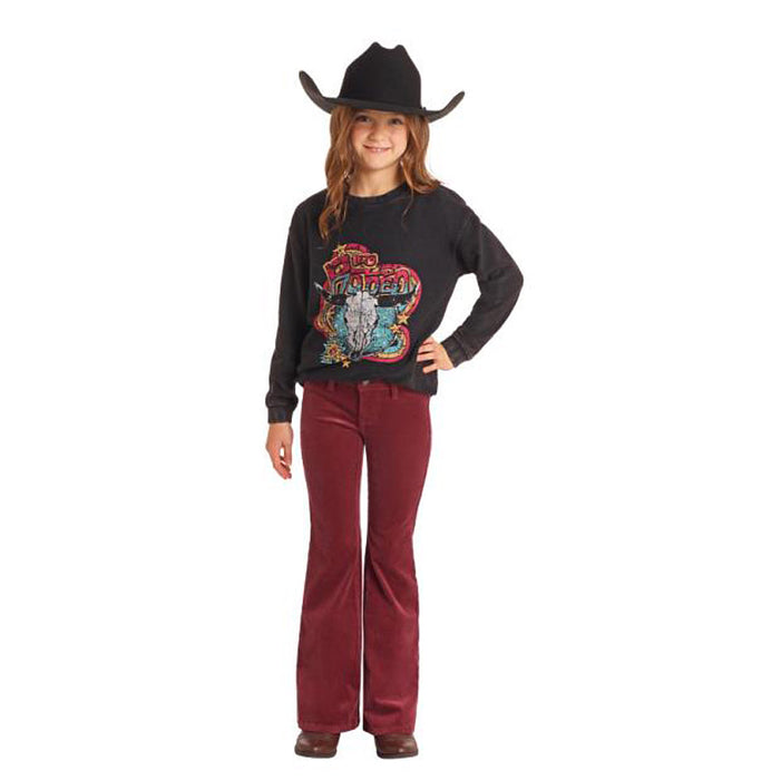 Rock & Roll Denim Girl's Maroon Corduroy Flare Pants