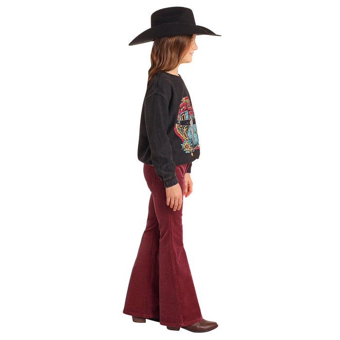 Rock & Roll Denim Girl's Maroon Corduroy Flare Pants