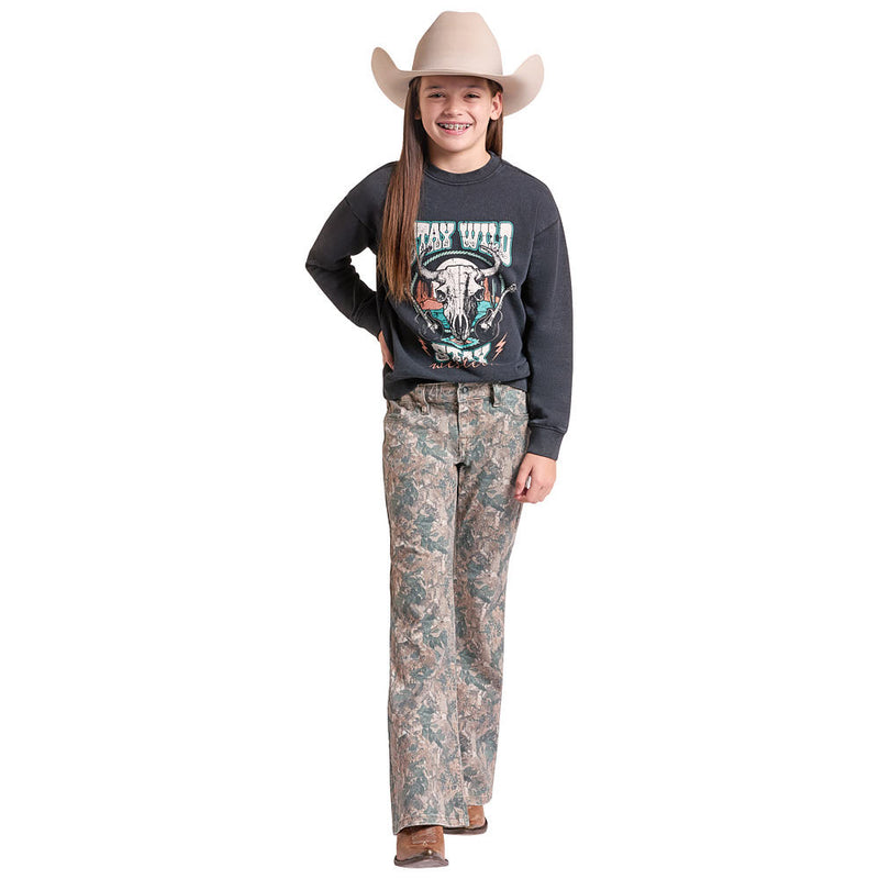 Rock & Roll Denim Girl's Camo Print Flare Jeans
