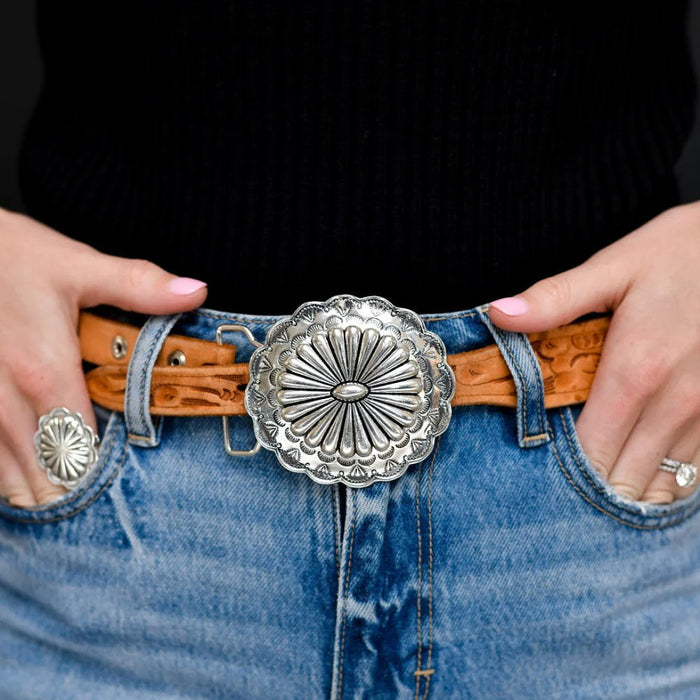 West And Company Silver Round Concho Belt Buckle