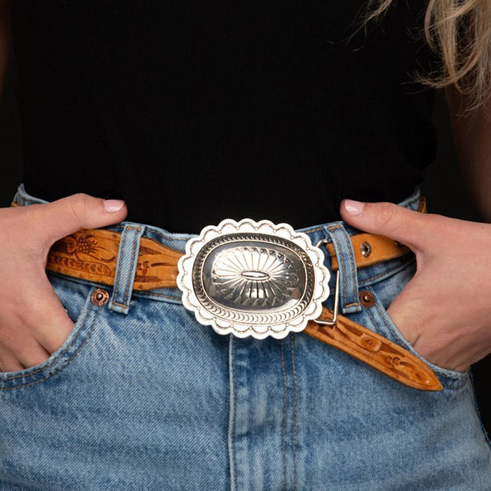 West And Company Oval Burnished Silver Stamped Buckle