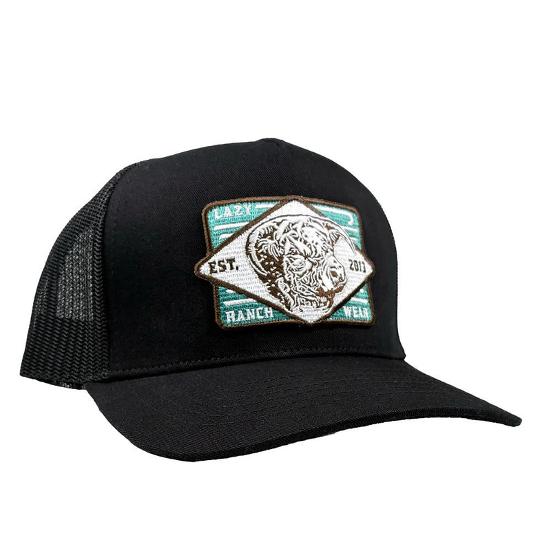 Lazy J Ranch Wear Black Iron Horn Curved Bill Trucker Cap