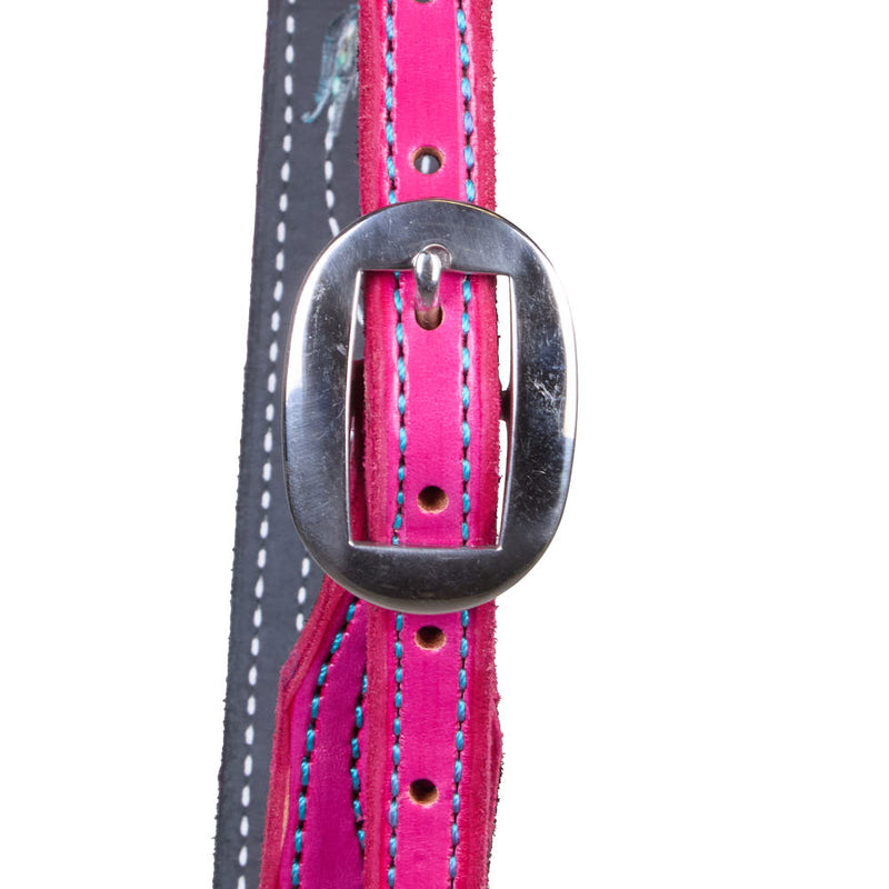 B. Langdon Pink Gunslinger Split Ear Headstall with Turquoise Thread