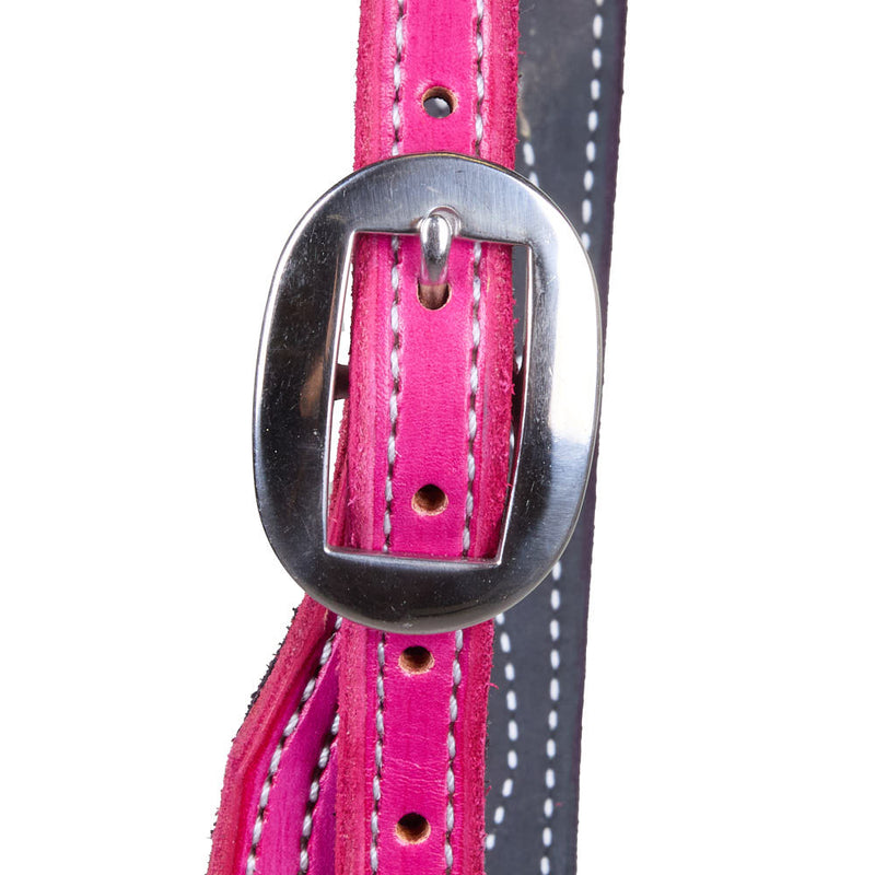 B. Langdon Pink Gunslinger Slit Ear Headstall with White Stitching