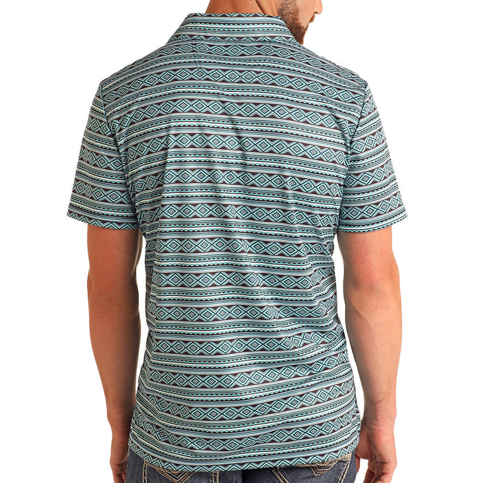 Rock & Roll Denim Teal Aztec Stripe Polo