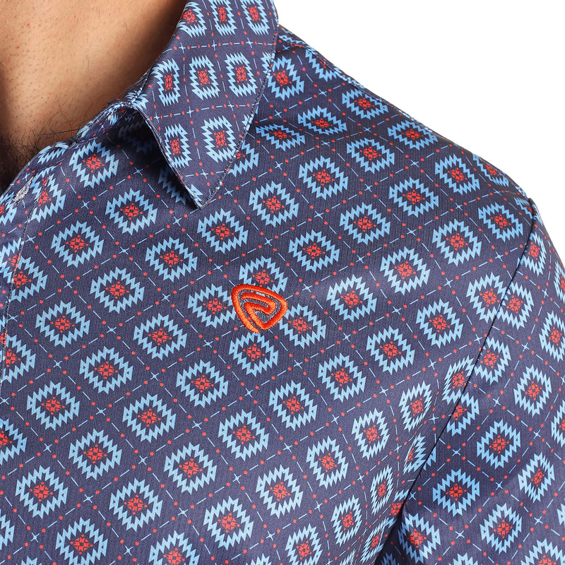 Rock & Roll Denim Mens Navy Geo Print Polo