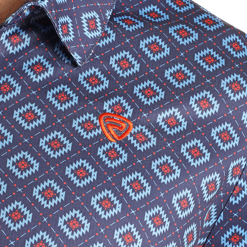 Rock & Roll Denim Mens Navy Geo Print Polo