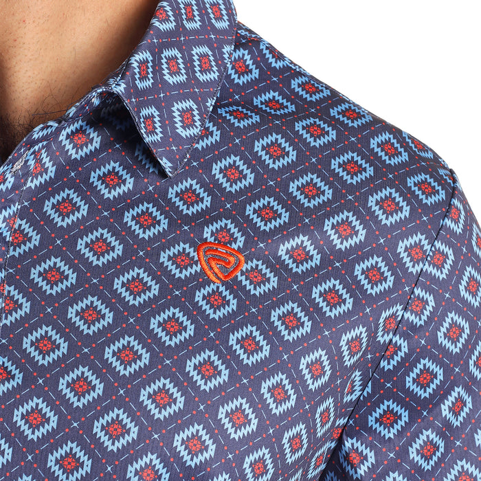 Rock & Roll Denim Mens Navy Geo Print Polo