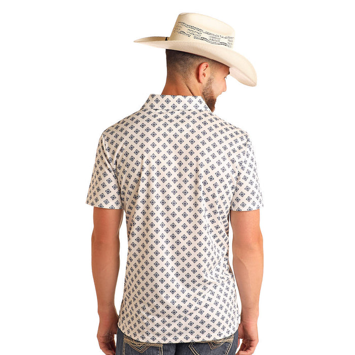 Rock & Roll Denim Men's White Geo Print Short Sleeve Polo