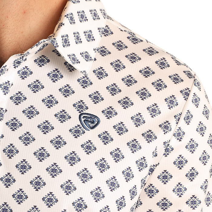 Rock & Roll Denim Men's White Geo Print Short Sleeve Polo