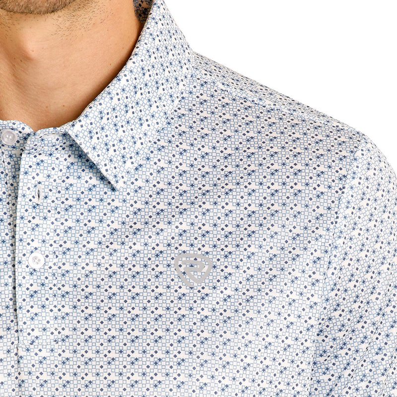 Rock & Roll Denim Men's Blue Geo Print Performance Polo