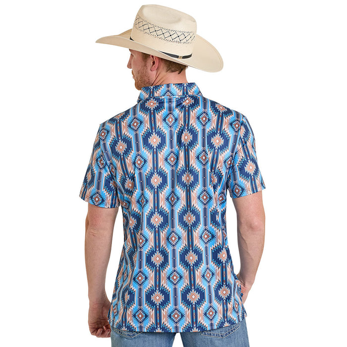 Rock & Roll Denim Men's Blue Southwestern Aztec Polo