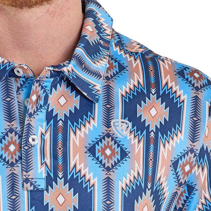 Rock & Roll Denim Men's Blue Southwestern Aztec Polo