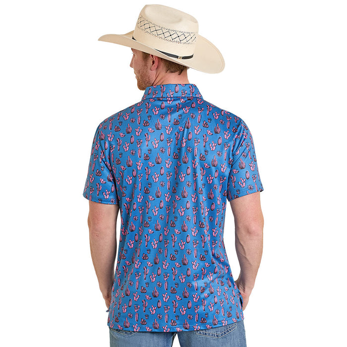 Rock & Roll Denim Men's Royal Cactus Print Performance Polo