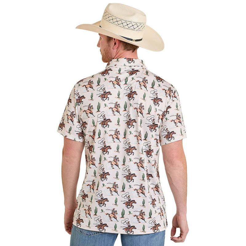 Rock & Roll Denim Men's Natural Roper Print Performance Polo