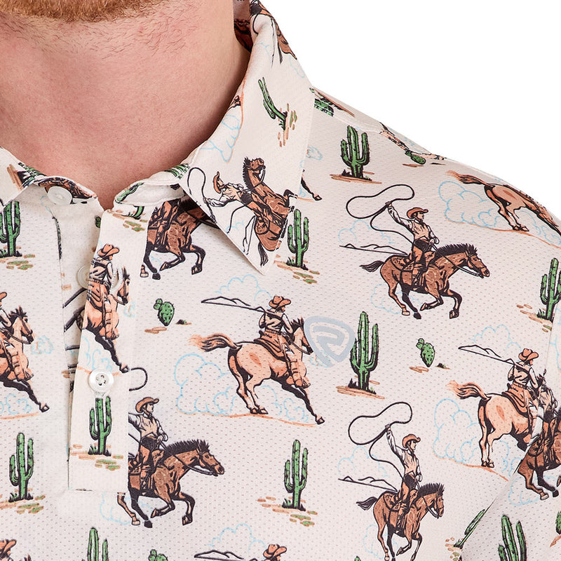 Rock & Roll Denim Men's Natural Roper Print Performance Polo