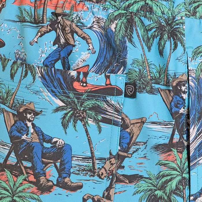Rock & Roll Denim Men's Turquoise Cowboy Swim Trunks