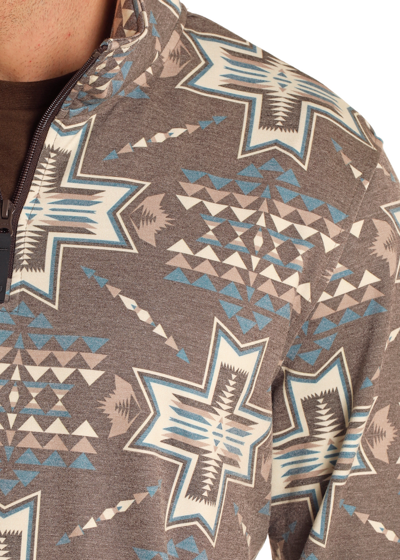 Rock & Roll Denim n Aztec Performance Brown Pullover