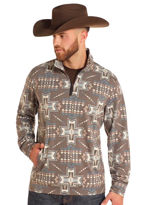 Rock & Roll Denim n Aztec Performance Brown Pullover