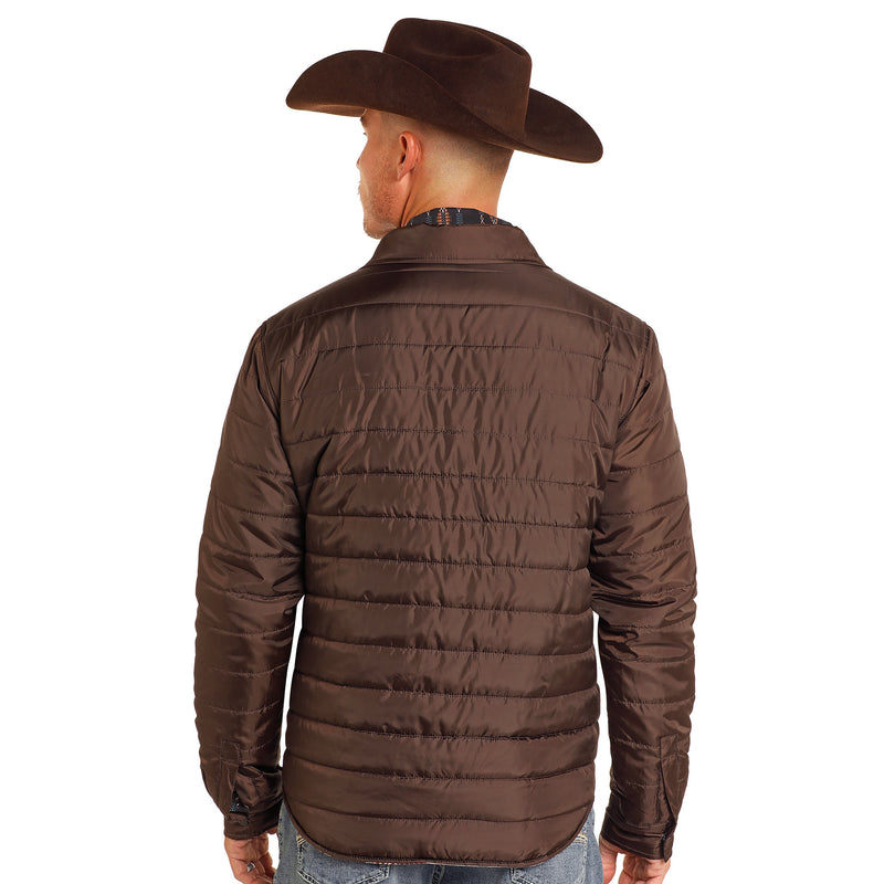 Rock & Roll Denim Brown Puffer with Aztec Lining Jacket