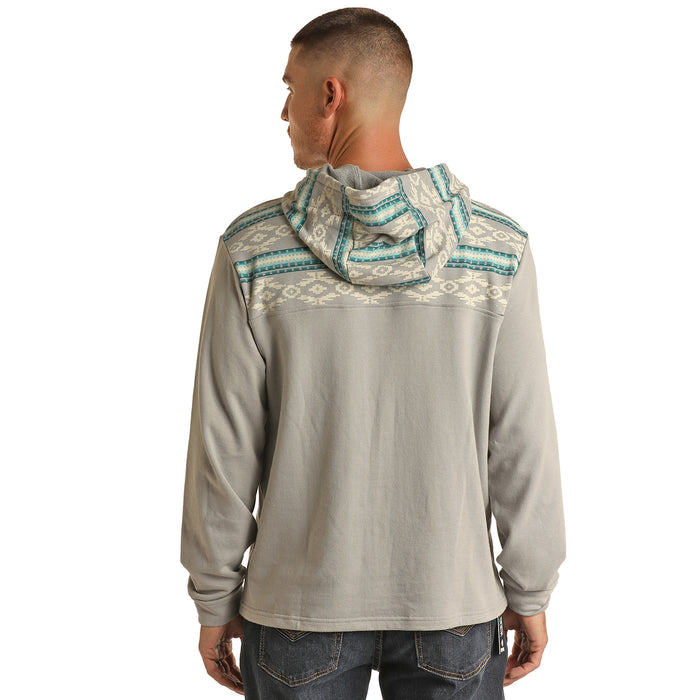 Rock & Roll Denim Men's Border Print Grey Hoodie
