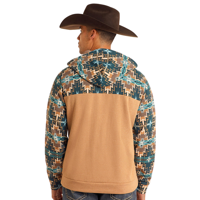 Rock & Roll Denim Men's Brown Aztec Colorblocked Hoodie