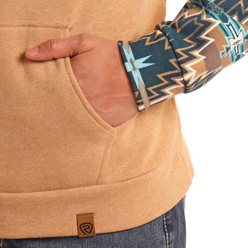 Rock & Roll Denim Men's Brown Aztec Colorblocked Hoodie