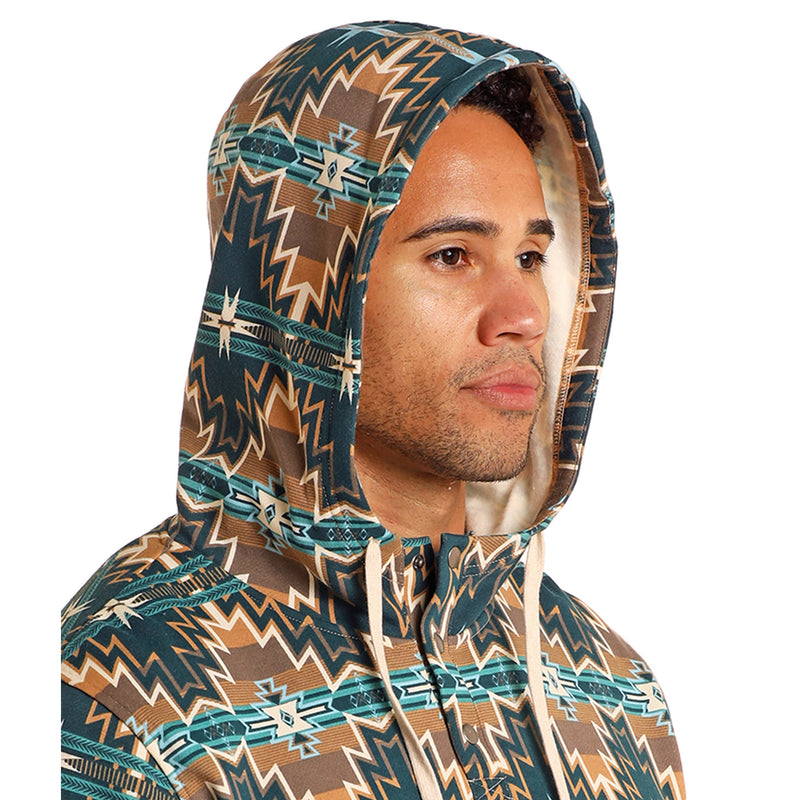 Rock & Roll Denim Men's Brown Aztec Colorblocked Hoodie