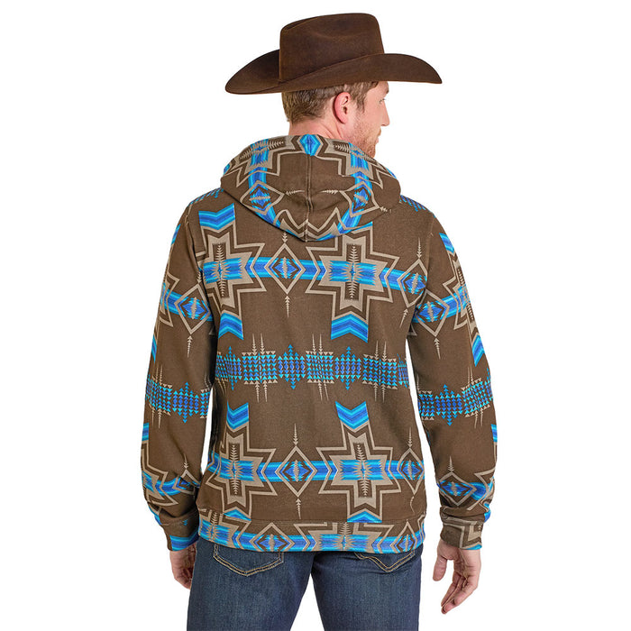 Rock & Roll Denim Men's Dark Brown Aztec Print Hoodie