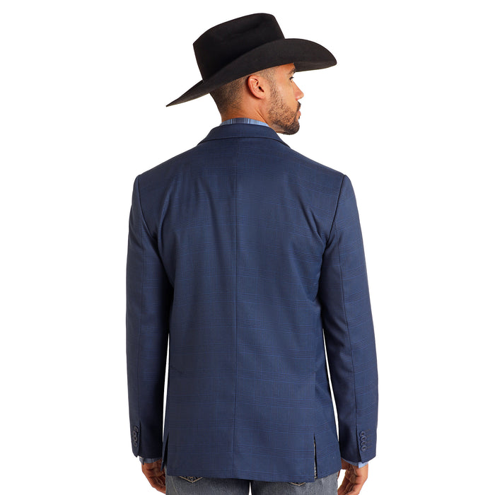 Rock & Roll Denim Mens Navy Plaid Sports Coat