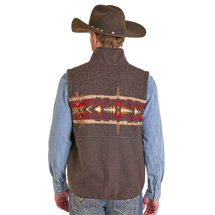 Rock & Roll Denim Men's Dark Brown Printed Berber Vest