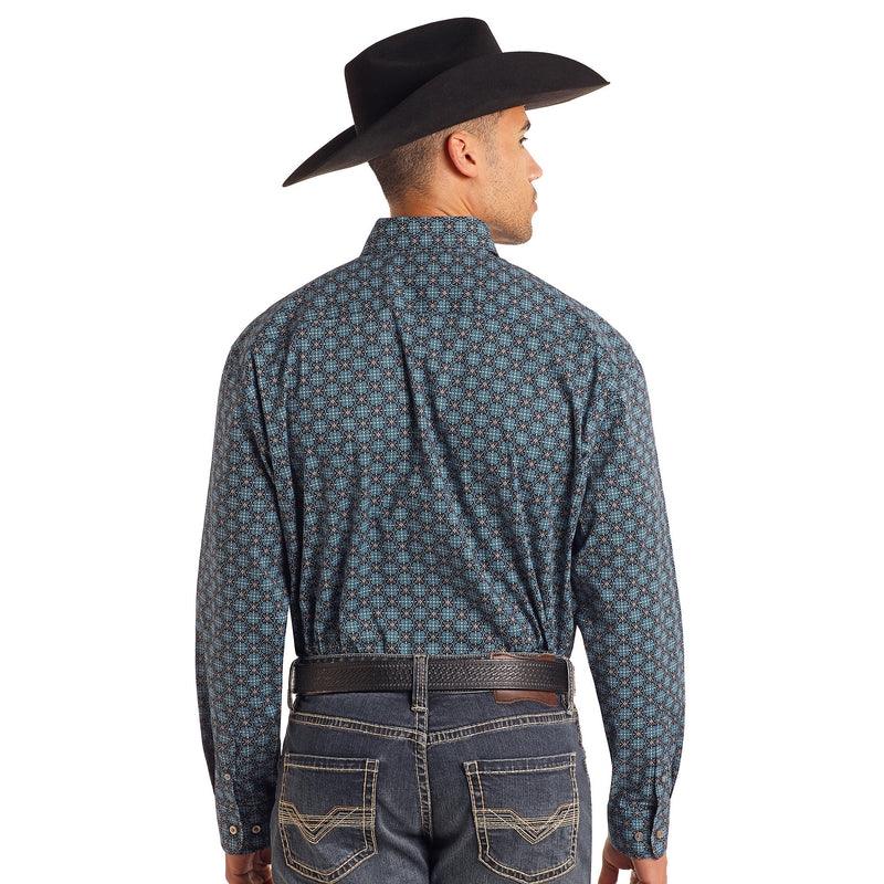 Rock & Roll Denim Men's Blue Medallion Print Button Down Shirt