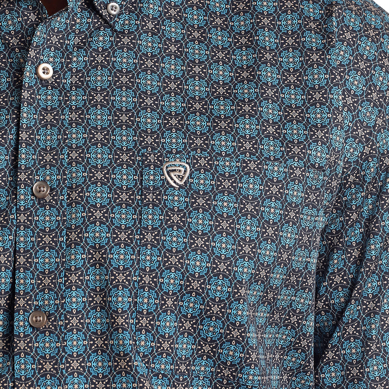 Rock & Roll Denim Men's Blue Medallion Print Button Down Shirt
