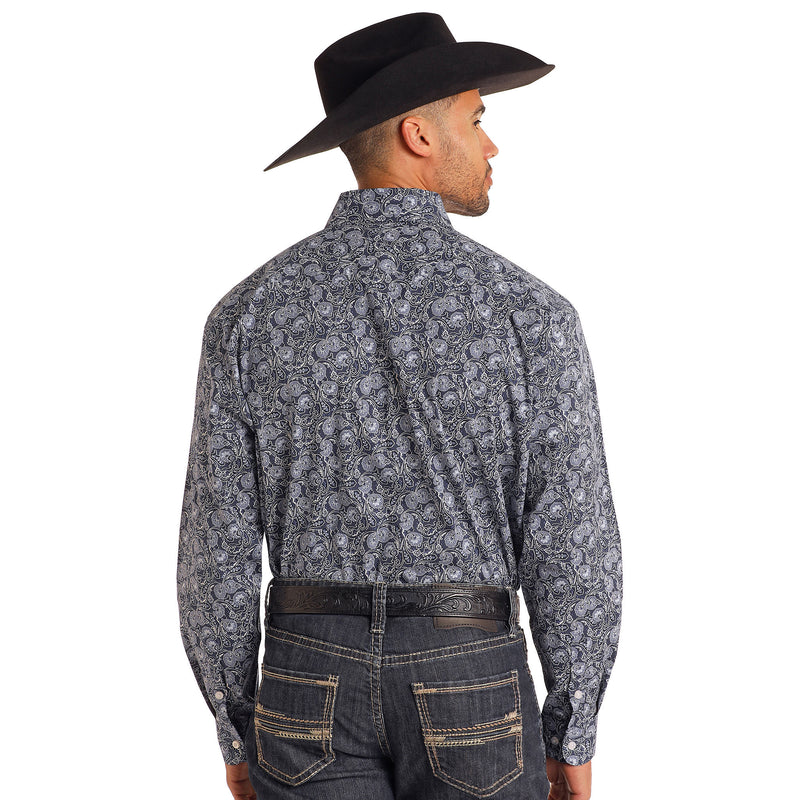 Rock & Roll Denim Men's Blue Paisley Button Down Shirt