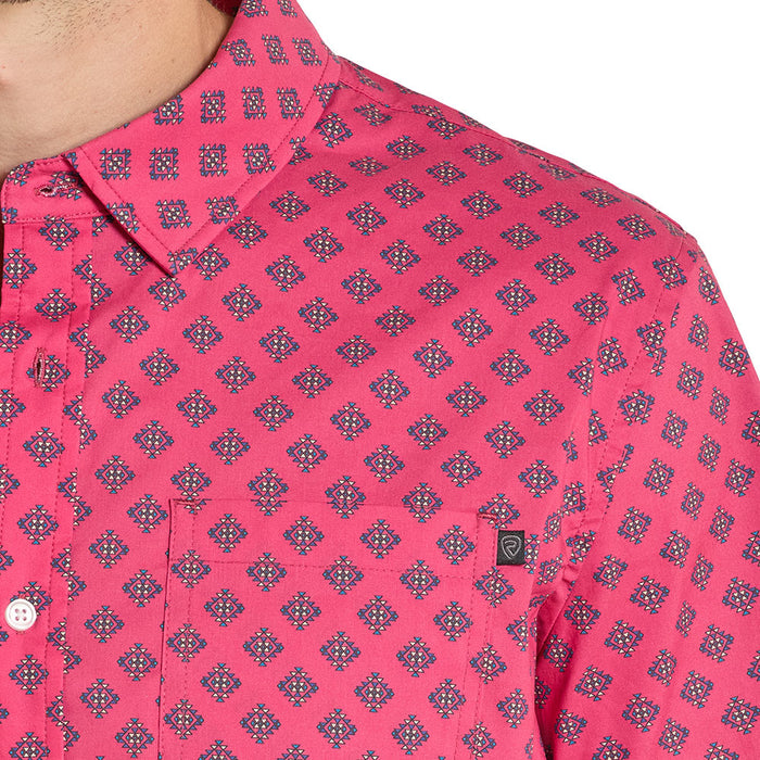 Rock & Roll Denim Men's Fuchsia Tek Western Aztec Print Shirt