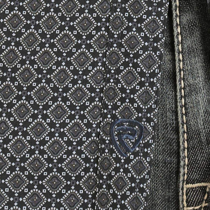 Rock & Roll Denim Men's Blue Geo Print Ripstop Snap Shirt