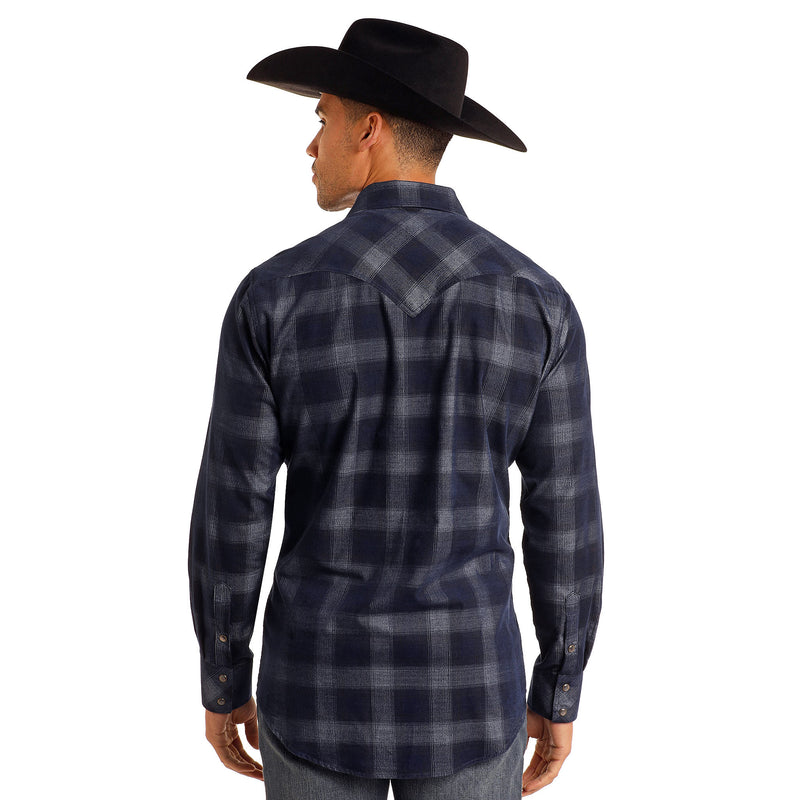 Rock & Roll Denim Men's Blue Plaid Corduroy Snap Shirt