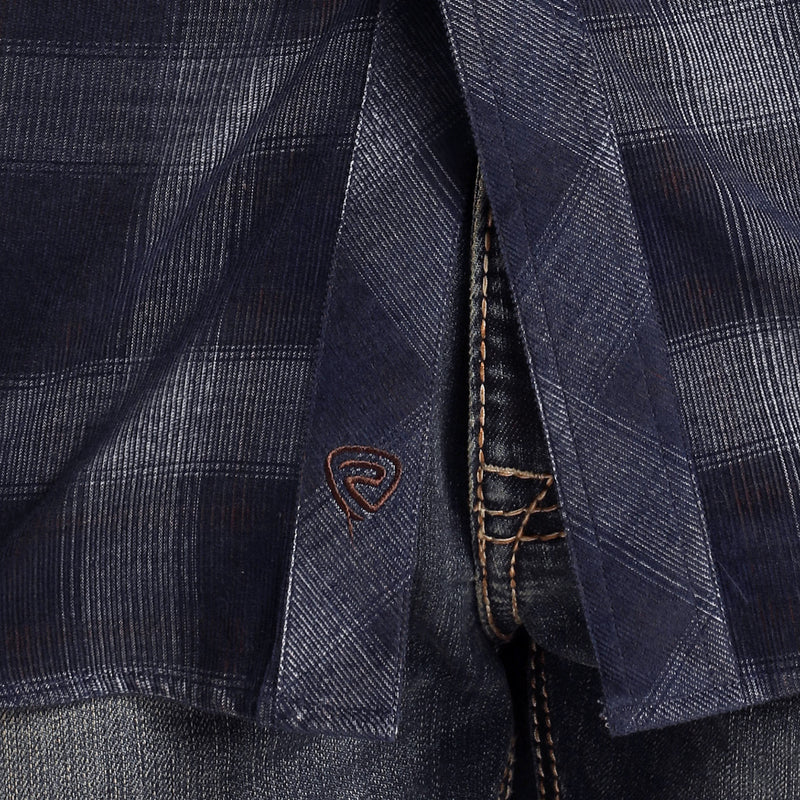 Rock & Roll Denim Men's Blue Plaid Corduroy Snap Shirt