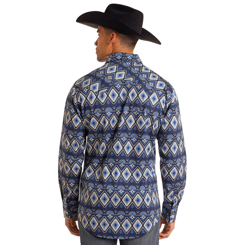 Rock & Roll Denim Men's Blue Aztec Dale Brisby Snap Shirt