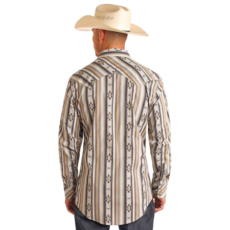 Rock & Roll Denim Men's Black Aztec Serape Stripe Long Sleeve Shirt