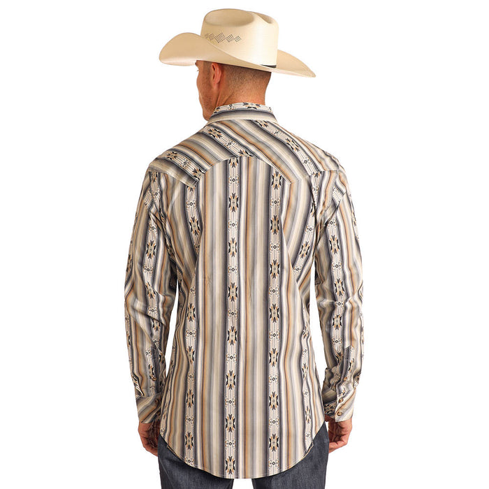 Rock & Roll Denim Men's Black Aztec Serape Stripe Long Sleeve Shirt