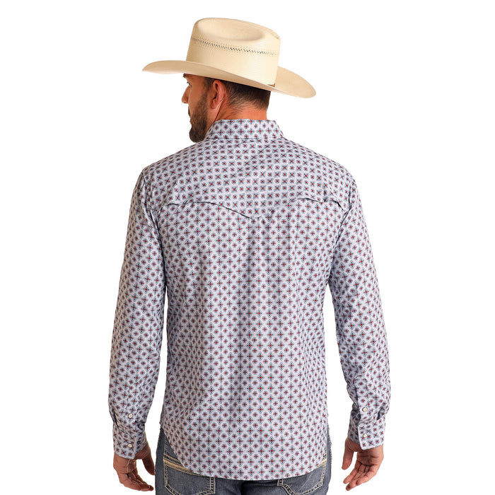 Rock & Roll Denim Mens White Geo Print Tek Long Sleeve Shirt