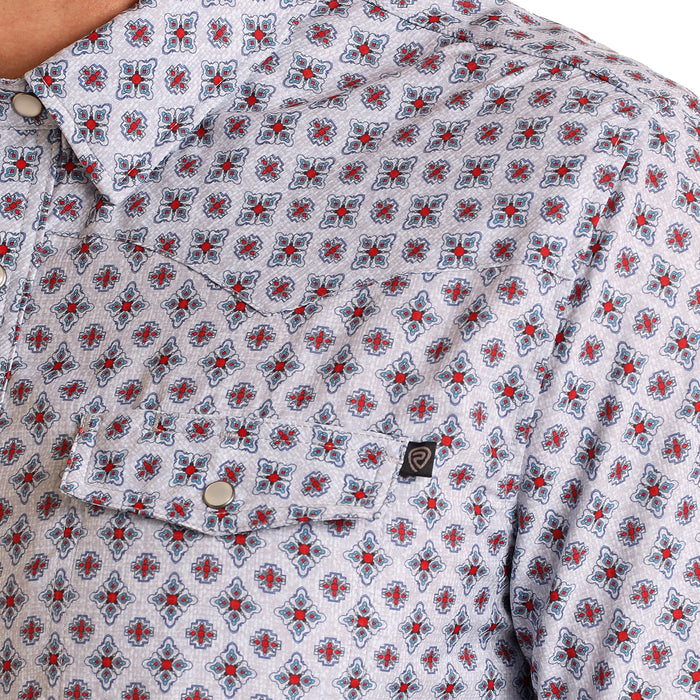 Rock & Roll Denim Mens White Geo Print Tek Long Sleeve Shirt